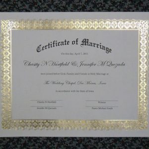 Marriage or Holy Union Certificate Personalized