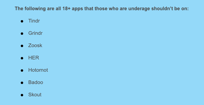 apps not for under 18 years